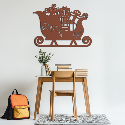 Christmas Sleigh Metal Wall Art - Festive Holiday Decor- KAF292 - Tampa Home & Garden Store