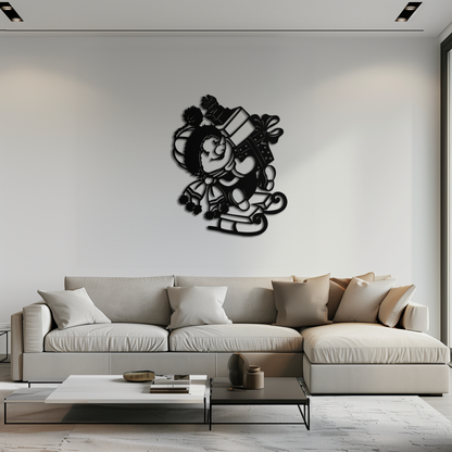Christmas Snowman Metal Wall Art - Festive Holiday Gift Decor with Cute Snowman on Sled- KAF310 - Tampa Home & Garden Store