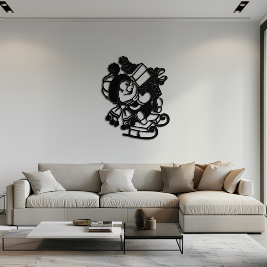 Christmas Snowman Metal Wall Art - Festive Holiday Gift Decor with Cute Snowman on Sled- KAF310 - Tampa Home & Garden Store
