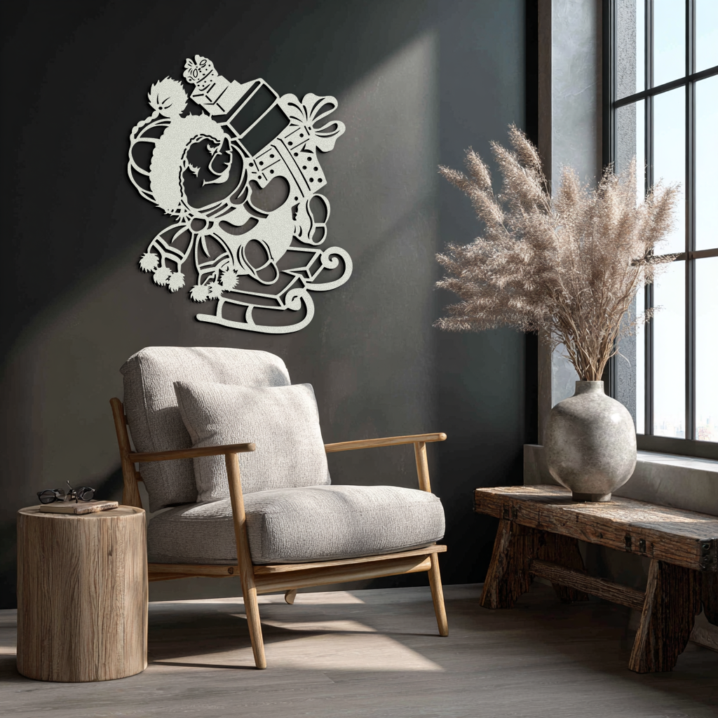 Christmas Snowman Metal Wall Art - Festive Holiday Gift Decor with Cute Snowman on Sled- KAF310 - Tampa Home & Garden Store