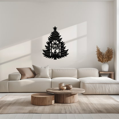 Christmas Tree Candle Window Silhouette - Festive Metal Wall Art- KAF309 - Tampa Home & Garden Store
