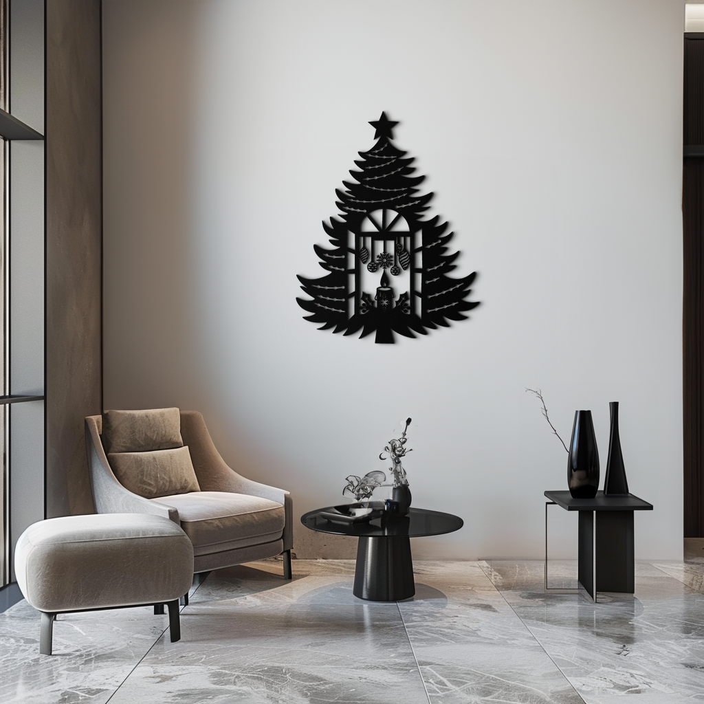 Christmas Tree Candle Window Silhouette - Festive Metal Wall Art- KAF309 - Tampa Home & Garden Store