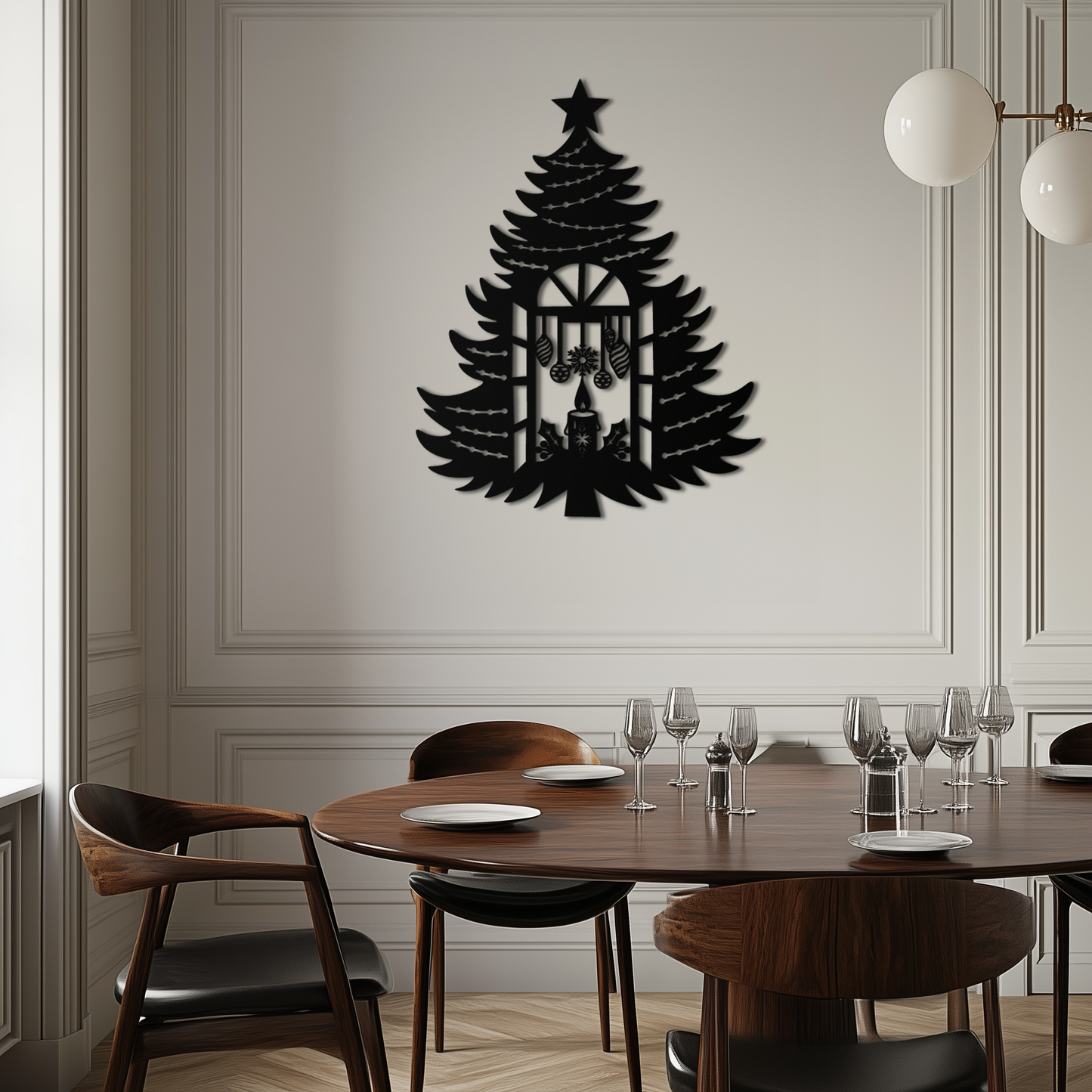 Christmas Tree Candle Window Silhouette - Festive Metal Wall Art- KAF309 - Tampa Home & Garden Store