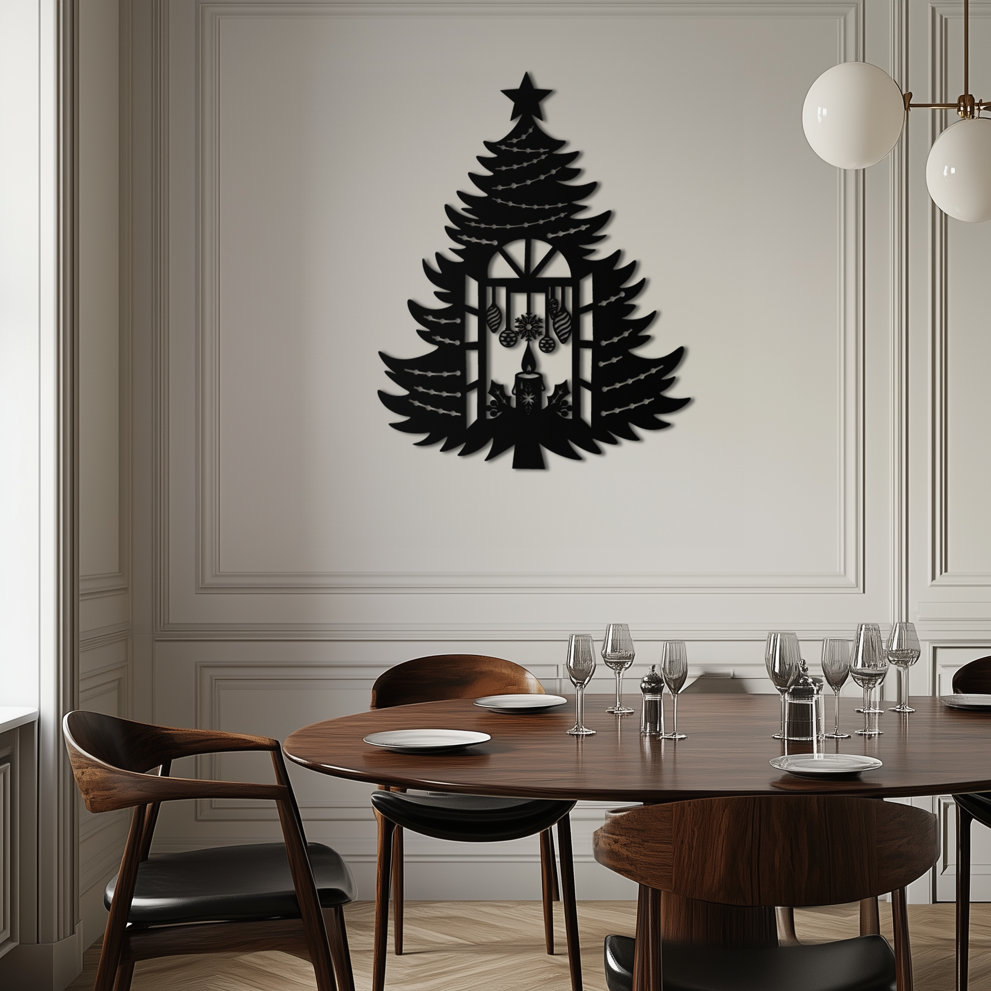 Christmas Tree Candle Window Silhouette - Festive Metal Wall Art- KAF309 - Tampa Home & Garden Store