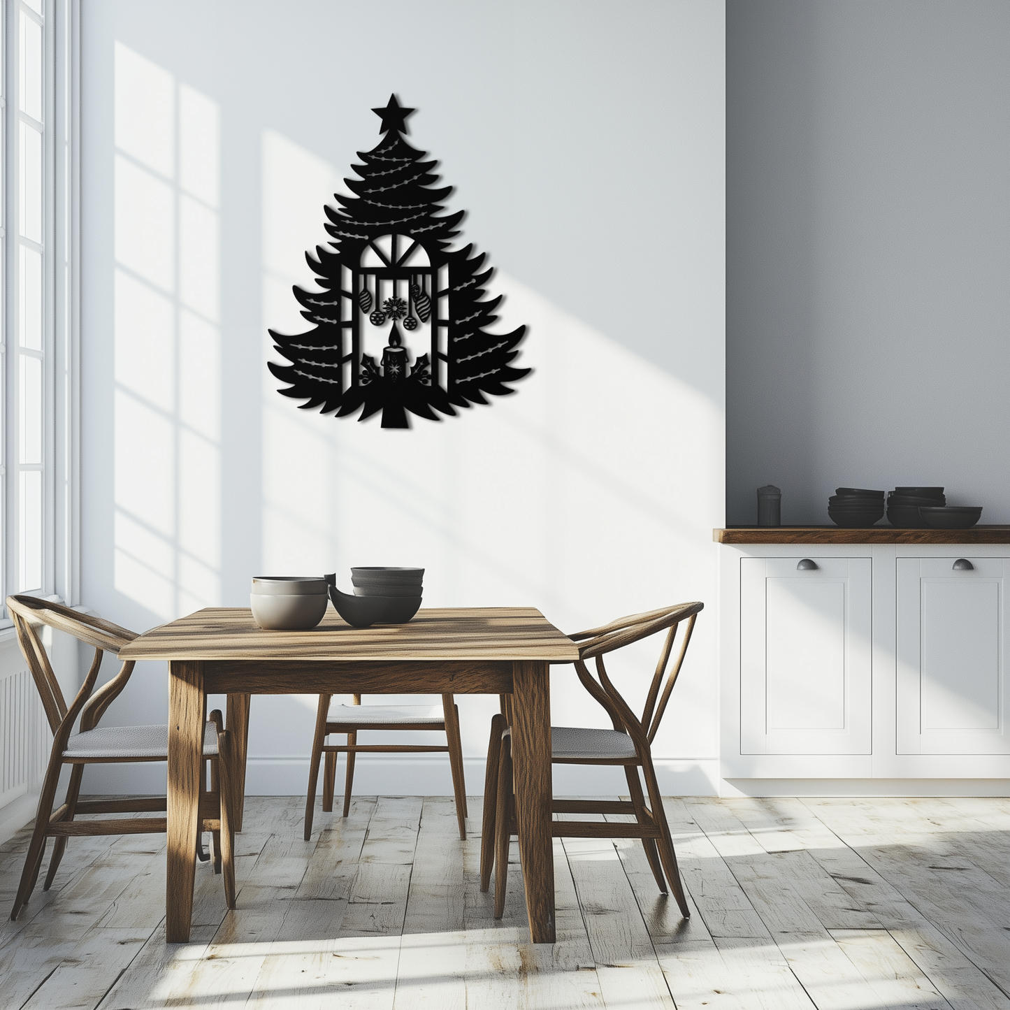 Christmas Tree Candle Window Silhouette - Festive Metal Wall Art- KAF309 - Tampa Home & Garden Store