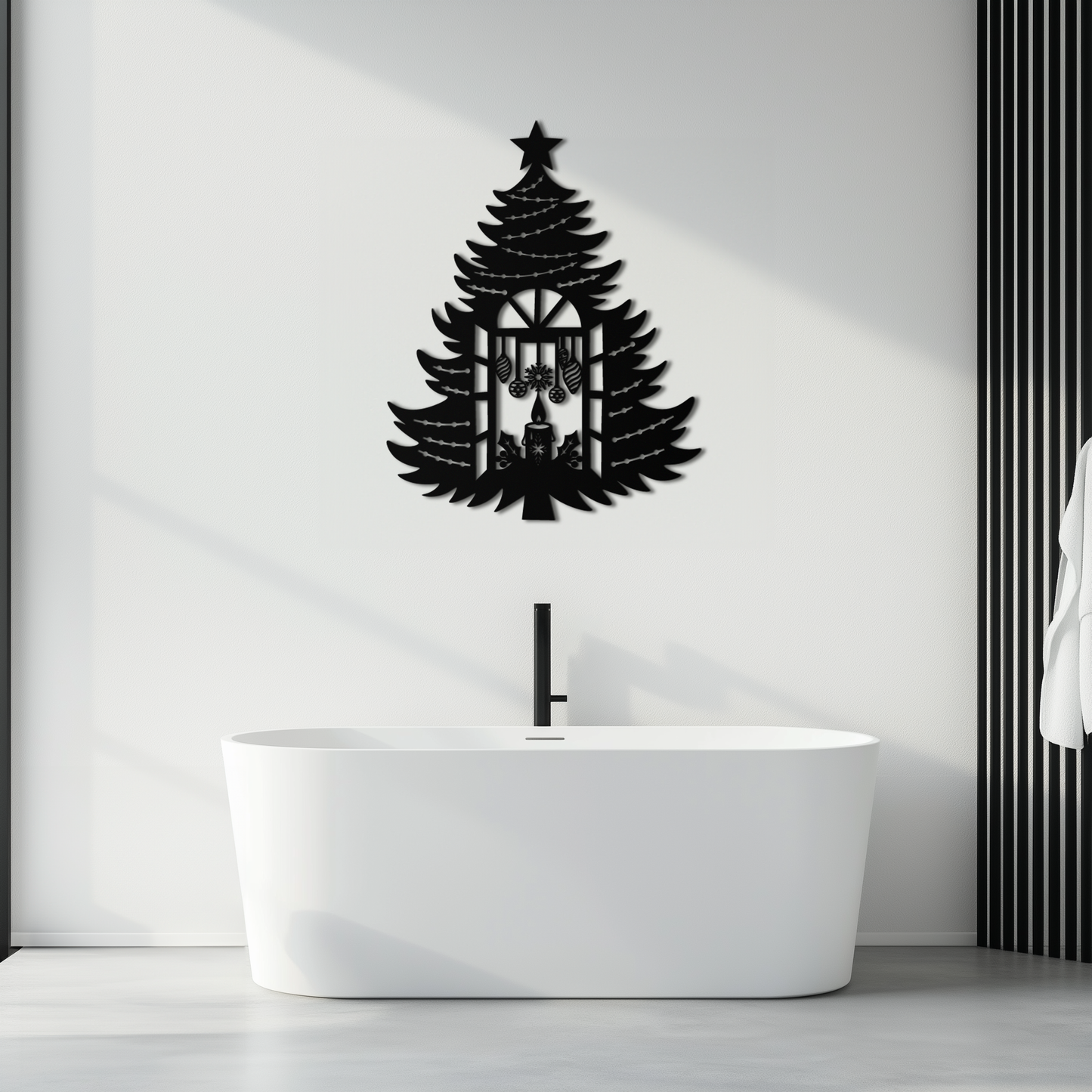 Christmas Tree Candle Window Silhouette - Festive Metal Wall Art- KAF309 - Tampa Home & Garden Store