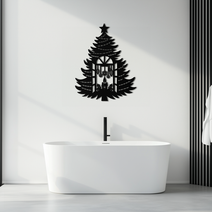 Christmas Tree Candle Window Silhouette - Festive Metal Wall Art- KAF309 - Tampa Home & Garden Store