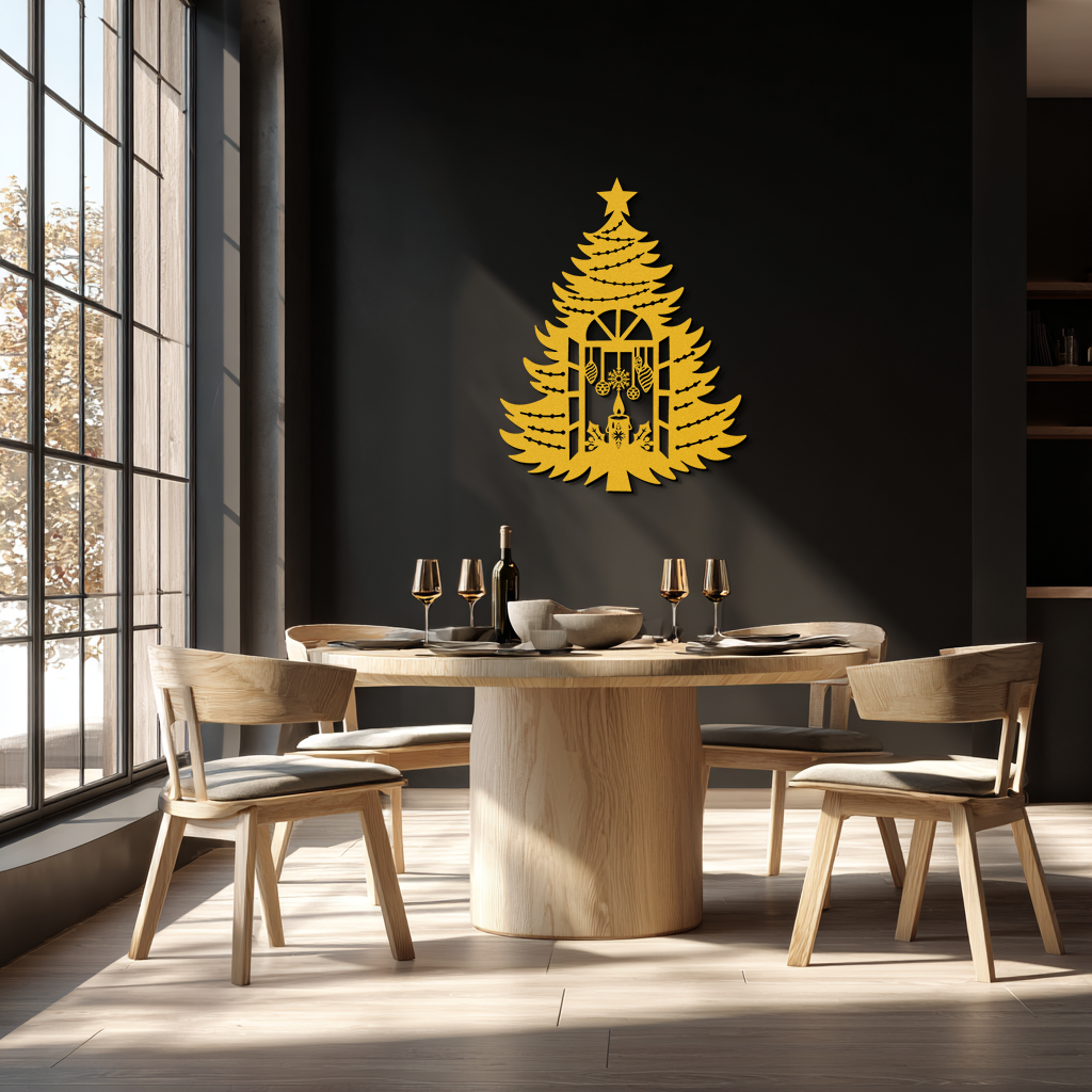 Christmas Tree Candle Window Silhouette - Festive Metal Wall Art- KAF309 - Tampa Home & Garden Store