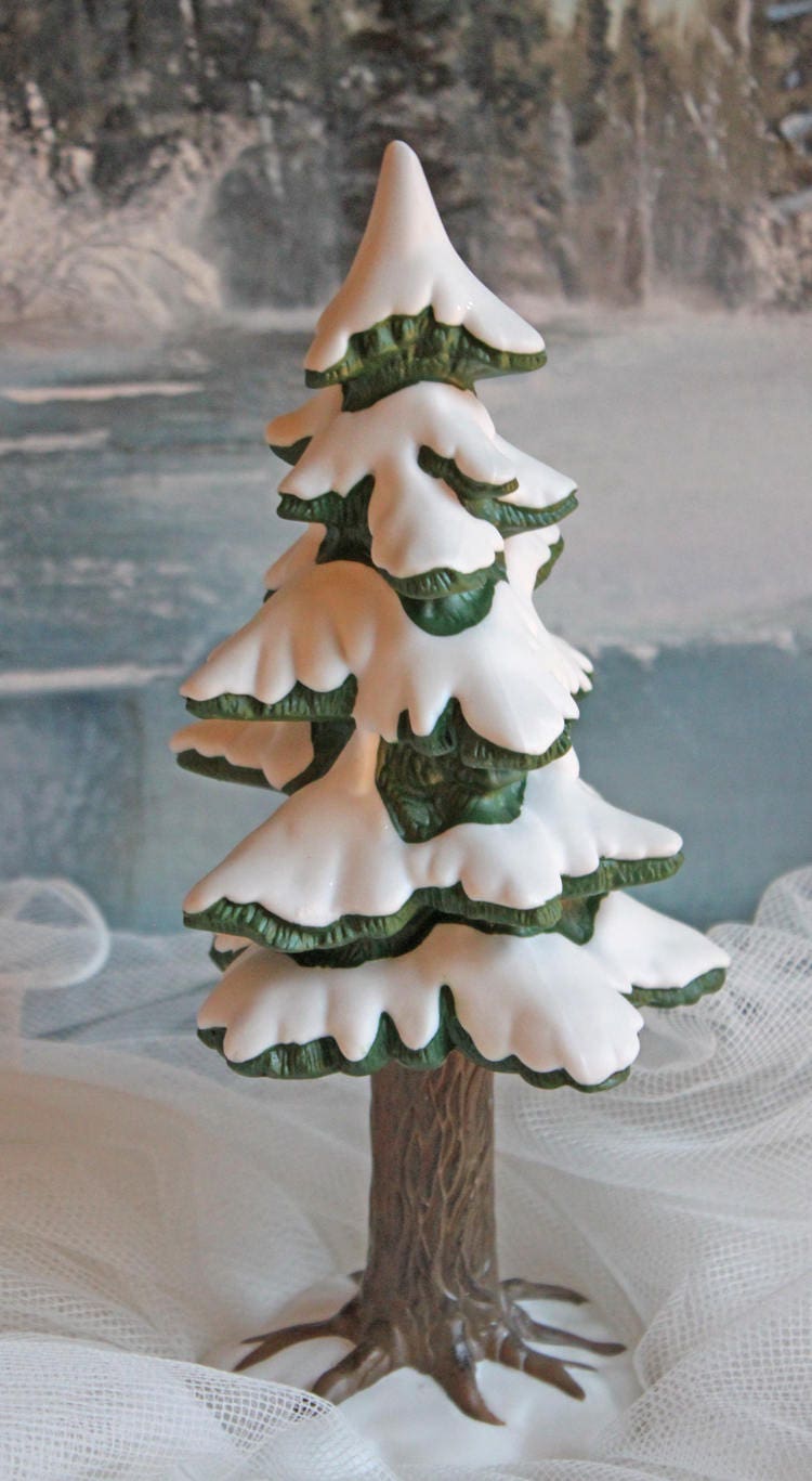 Christmas Tree Covered with Snow. Porcelain Village Pine by Department 56. Tree for Christmas Village. Free Standing Winter Decor Accessory. - Tampa Home & Garden Store