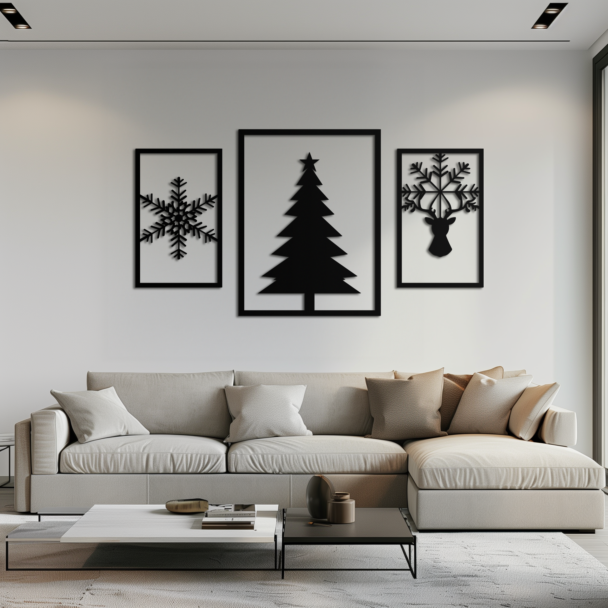 Christmas Tree & Reindeer Metal Wall Art Set – 3 Piece Modern Holiday Decor- KAF377 - Tampa Home & Garden Store