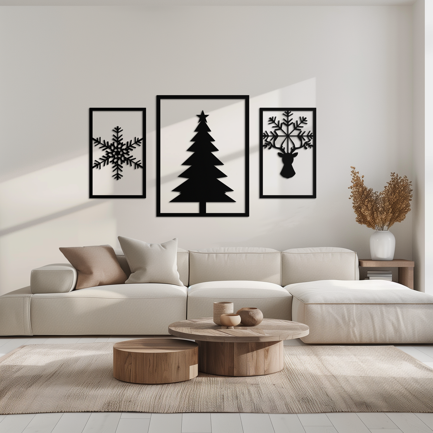 Christmas Tree & Reindeer Metal Wall Art Set – 3 Piece Modern Holiday Decor- KAF377 - Tampa Home & Garden Store