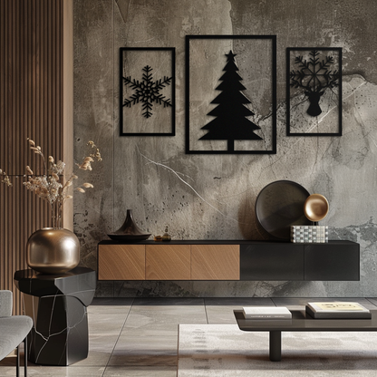 Christmas Tree & Reindeer Metal Wall Art Set – 3 Piece Modern Holiday Decor- KAF377 - Tampa Home & Garden Store