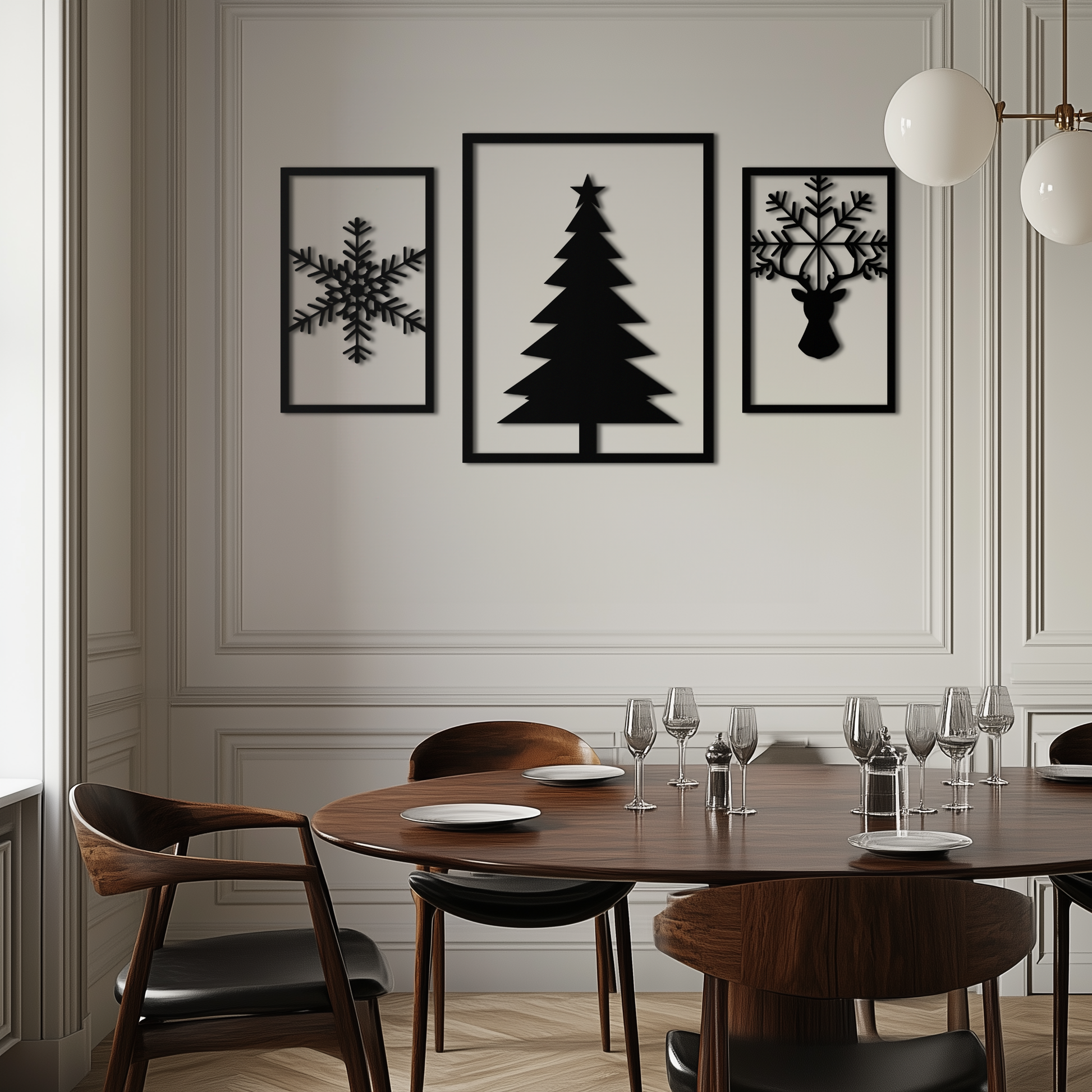 Christmas Tree & Reindeer Metal Wall Art Set – 3 Piece Modern Holiday Decor- KAF377 - Tampa Home & Garden Store