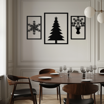Christmas Tree & Reindeer Metal Wall Art Set – 3 Piece Modern Holiday Decor- KAF377 - Tampa Home & Garden Store