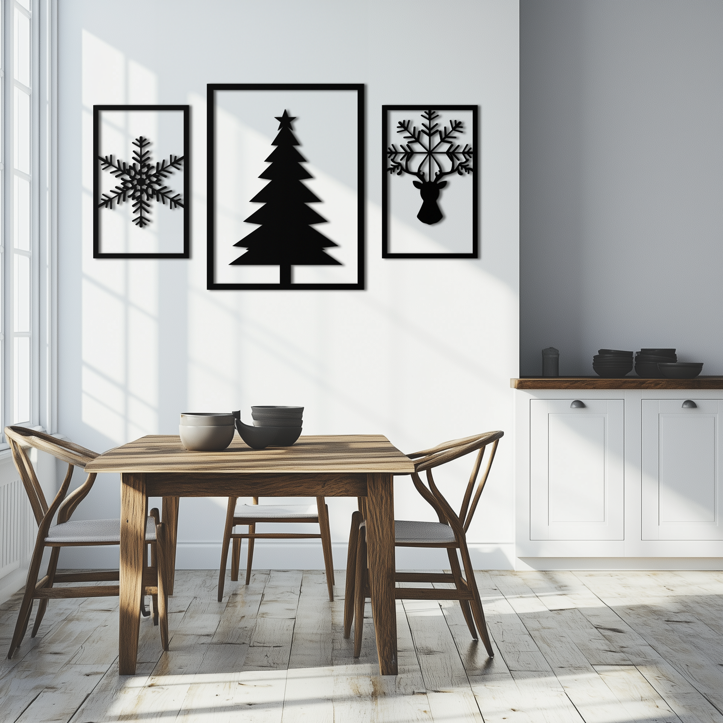 Christmas Tree & Reindeer Metal Wall Art Set – 3 Piece Modern Holiday Decor- KAF377 - Tampa Home & Garden Store