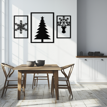 Christmas Tree & Reindeer Metal Wall Art Set – 3 Piece Modern Holiday Decor- KAF377 - Tampa Home & Garden Store
