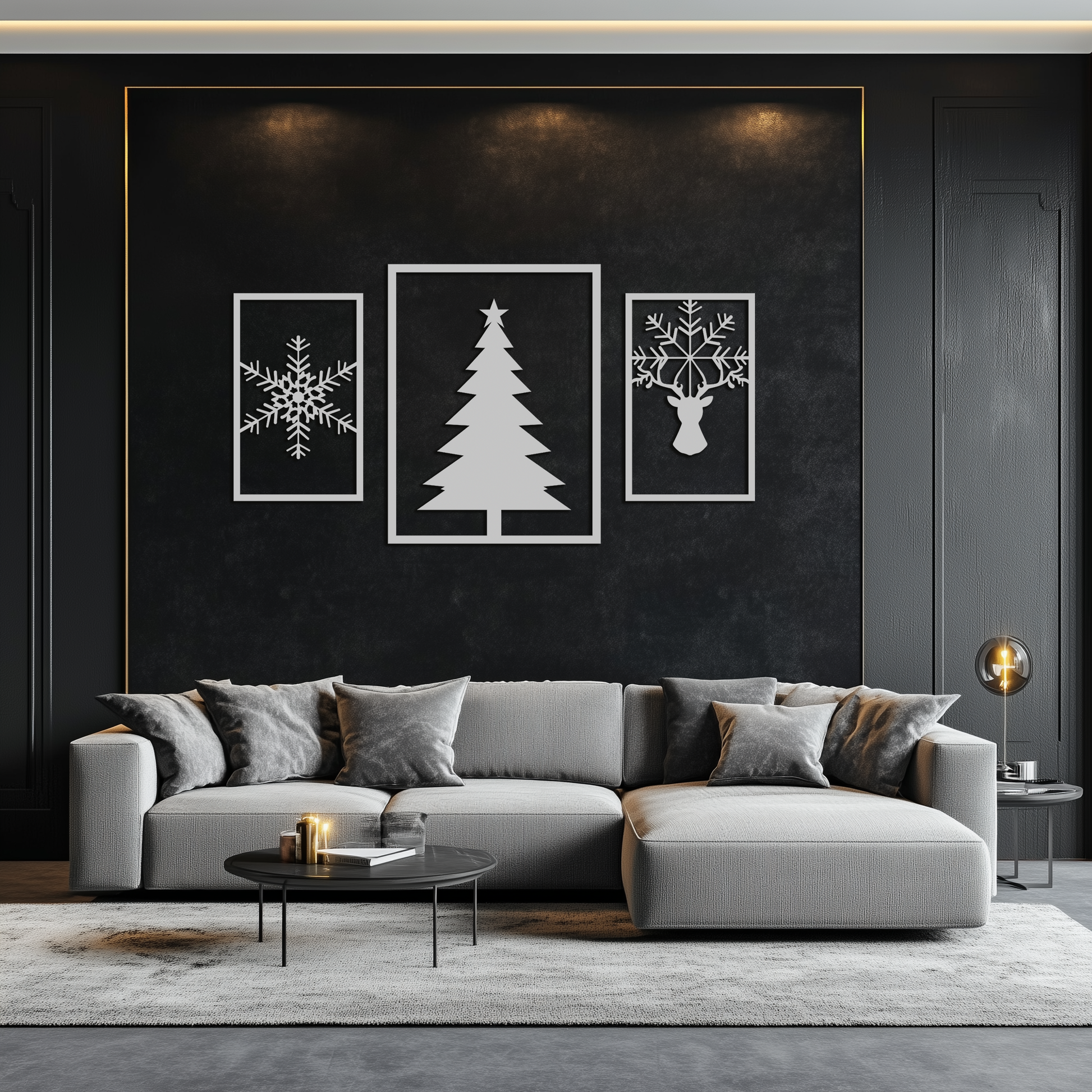 Christmas Tree & Reindeer Metal Wall Art Set – 3 Piece Modern Holiday Decor- KAF377 - Tampa Home & Garden Store
