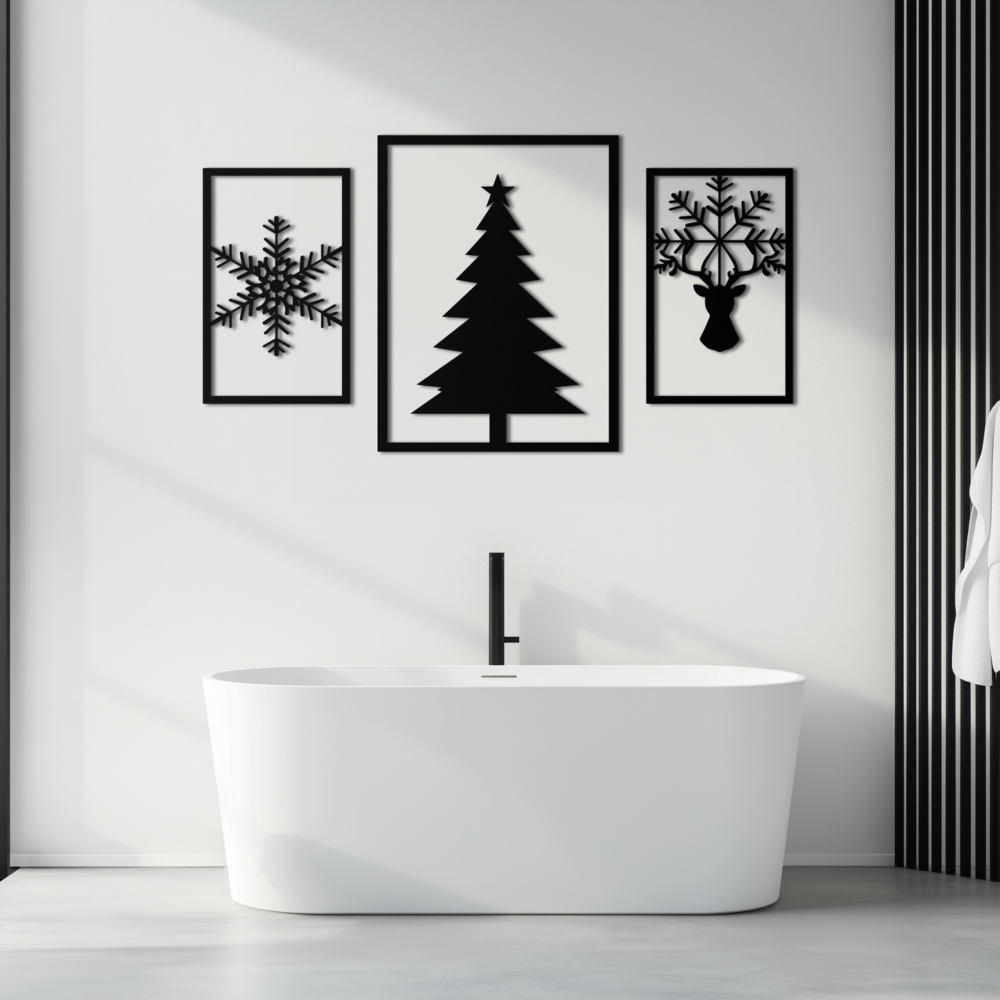 Christmas Tree & Reindeer Metal Wall Art Set – 3 Piece Modern Holiday Decor- KAF377 - Tampa Home & Garden Store