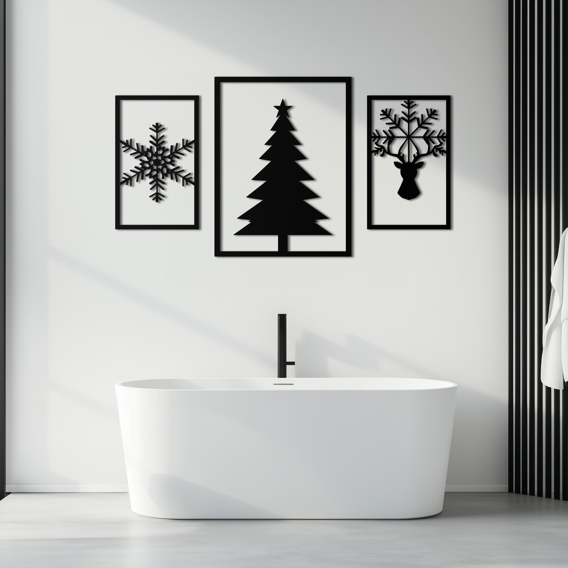 Christmas Tree & Reindeer Metal Wall Art Set – 3 Piece Modern Holiday Decor- KAF377 - Tampa Home & Garden Store