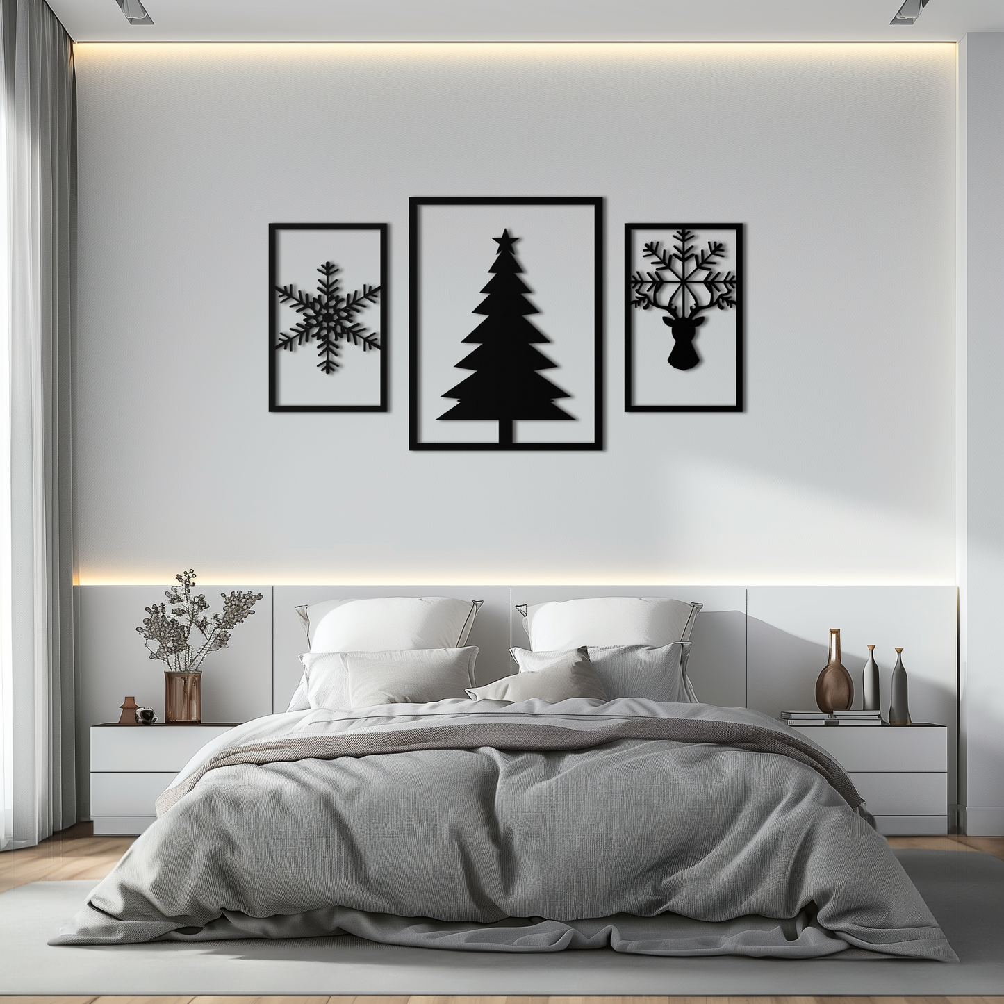 Christmas Tree & Reindeer Metal Wall Art Set – 3 Piece Modern Holiday Decor- KAF377 - Tampa Home & Garden Store