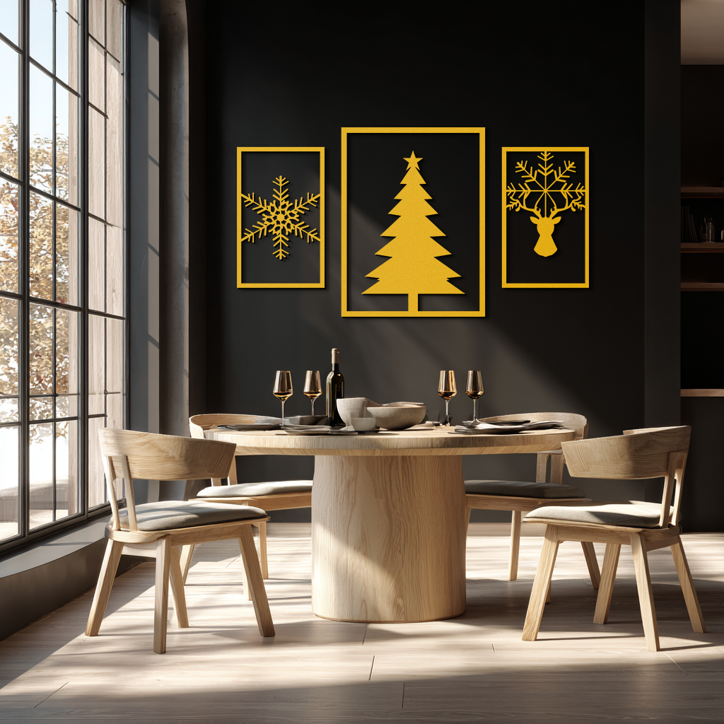 Christmas Tree & Reindeer Metal Wall Art Set – 3 Piece Modern Holiday Decor- KAF377 - Tampa Home & Garden Store