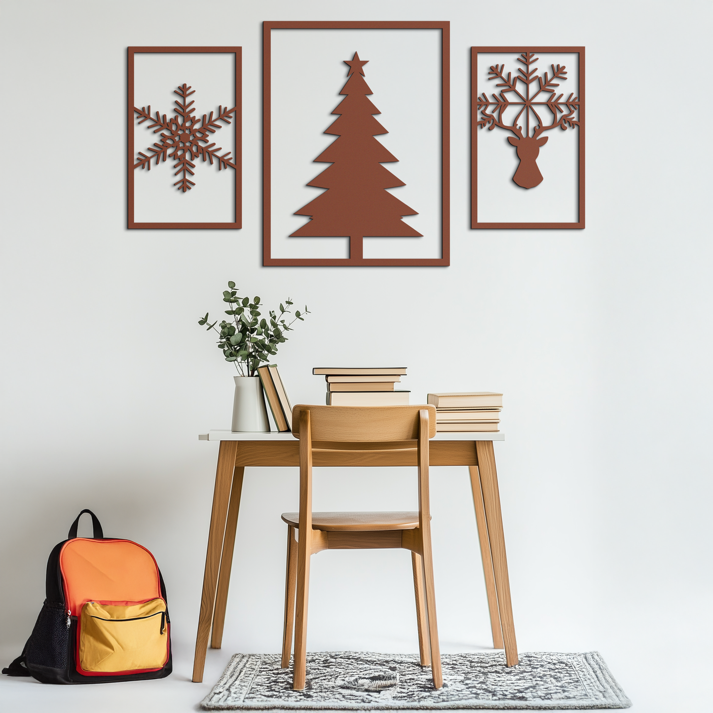 Christmas Tree & Reindeer Metal Wall Art Set – 3 Piece Modern Holiday Decor- KAF377 - Tampa Home & Garden Store