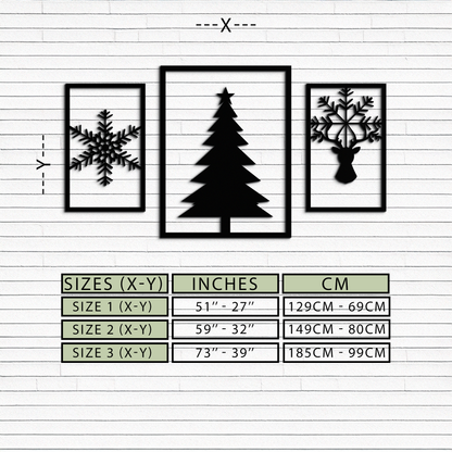 Christmas Tree & Reindeer Metal Wall Art Set – 3 Piece Modern Holiday Decor- KAF377 - Tampa Home & Garden Store