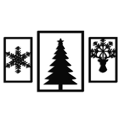 Christmas Tree & Reindeer Metal Wall Art Set – 3 Piece Modern Holiday Decor- KAF377 - Tampa Home & Garden Store