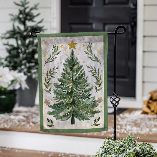 Christmas Tree With Acorn Burlap Garden Flag - Tampa Home & Garden Store