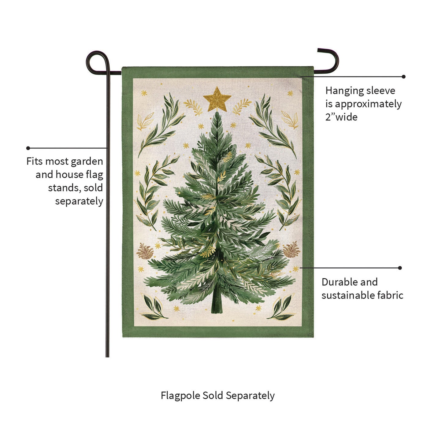 Christmas Tree With Acorn Burlap Garden Flag - Tampa Home & Garden Store