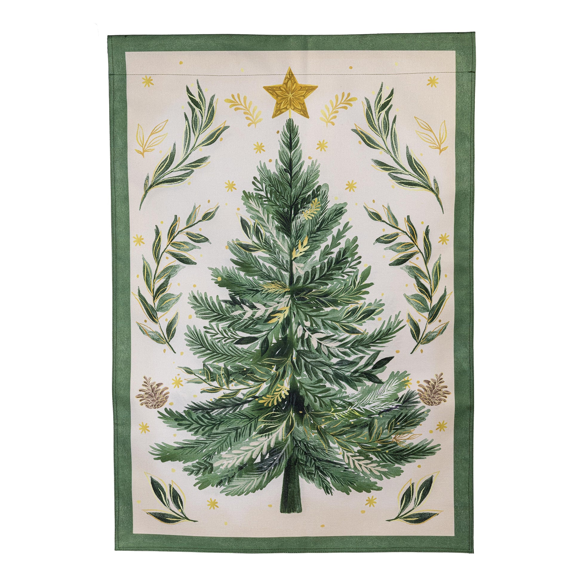 Christmas Tree With Acorn Burlap House Flag - Tampa Home & Garden Store