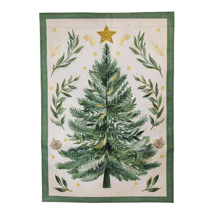 Christmas Tree With Acorn Burlap House Flag - Tampa Home & Garden Store
