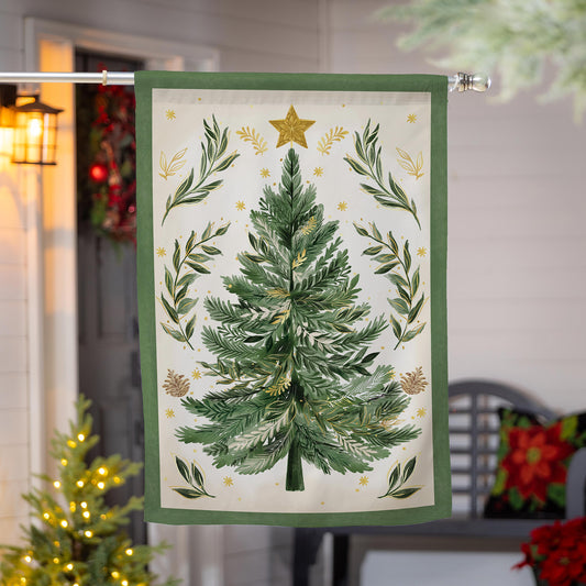 Christmas Tree With Acorn Burlap House Flag - Tampa Home & Garden Store