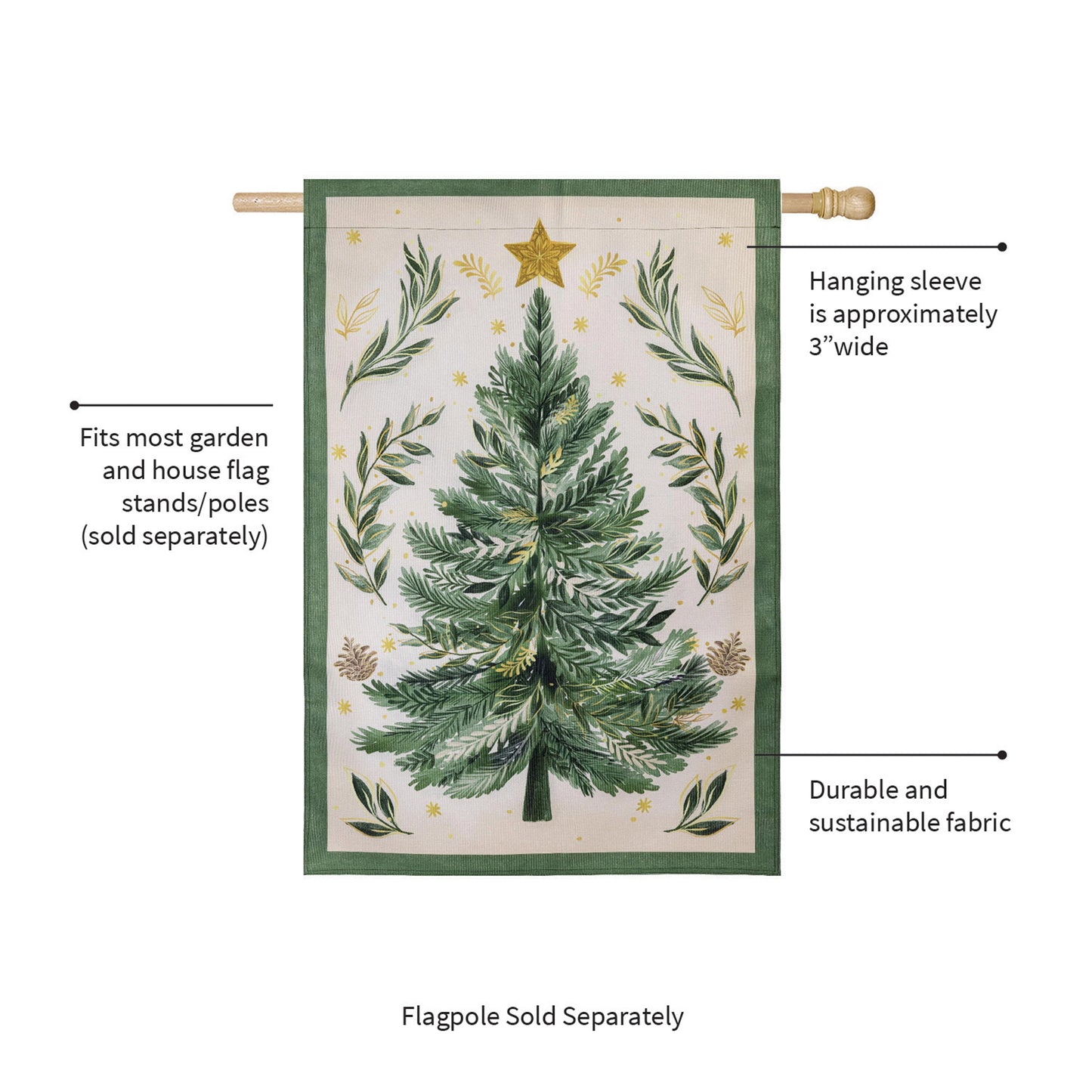 Christmas Tree With Acorn Burlap House Flag - Tampa Home & Garden Store