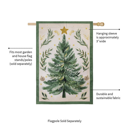 Christmas Tree With Acorn Burlap House Flag - Tampa Home & Garden Store
