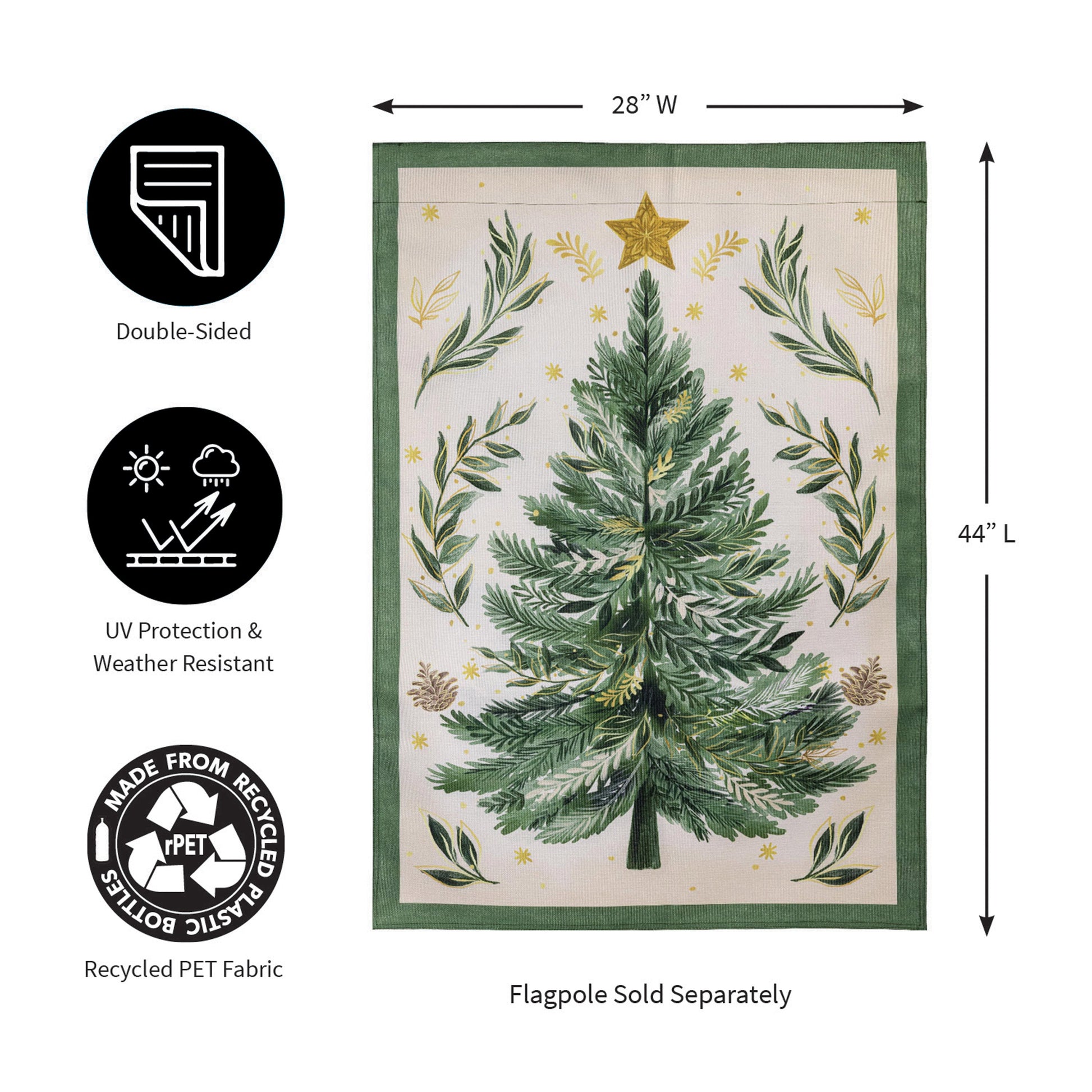Christmas Tree With Acorn Burlap House Flag - Tampa Home & Garden Store