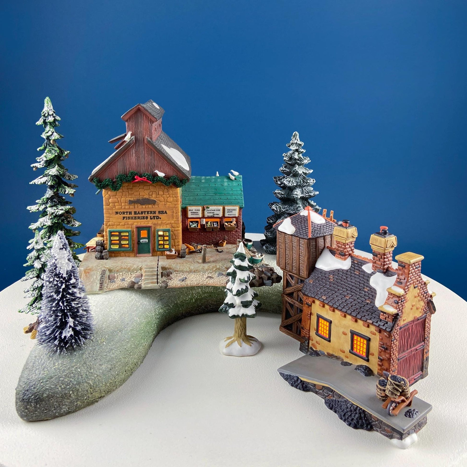 Christmas Village 2 Bldg. Complex North Eastern Sea Fisheries.  Illuminated Porcelain Houses. Incredible Hand Painted Detail by Dept. 56. - Tampa Home & Garden Store