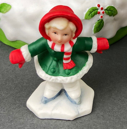 Christmas Village Accessories.  Dressed Christmas Trees by Nikko, Korea. Girl Figurine by Lefton.   Set of Two Trees and Little Girl. - Tampa Home & Garden Store