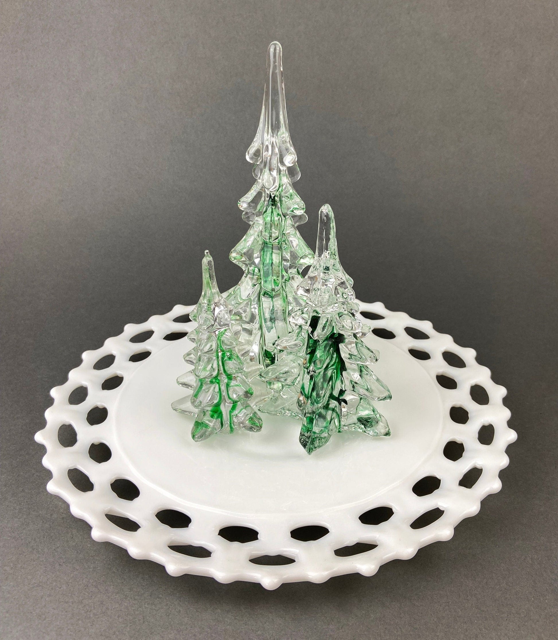 Christmas Village Accessories.  Dressed Christmas Trees by Nikko, Korea. Girl Figurine by Lefton.   Set of Two Trees and Little Girl. - Tampa Home & Garden Store