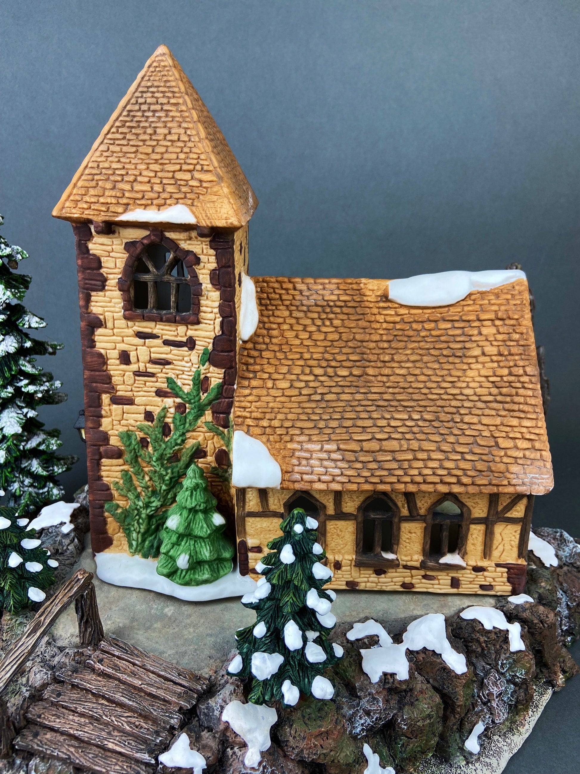 Christmas Village Accessories by Department 56.  Illuminated Village Church.  Dickens Village Series. - Tampa Home & Garden Store