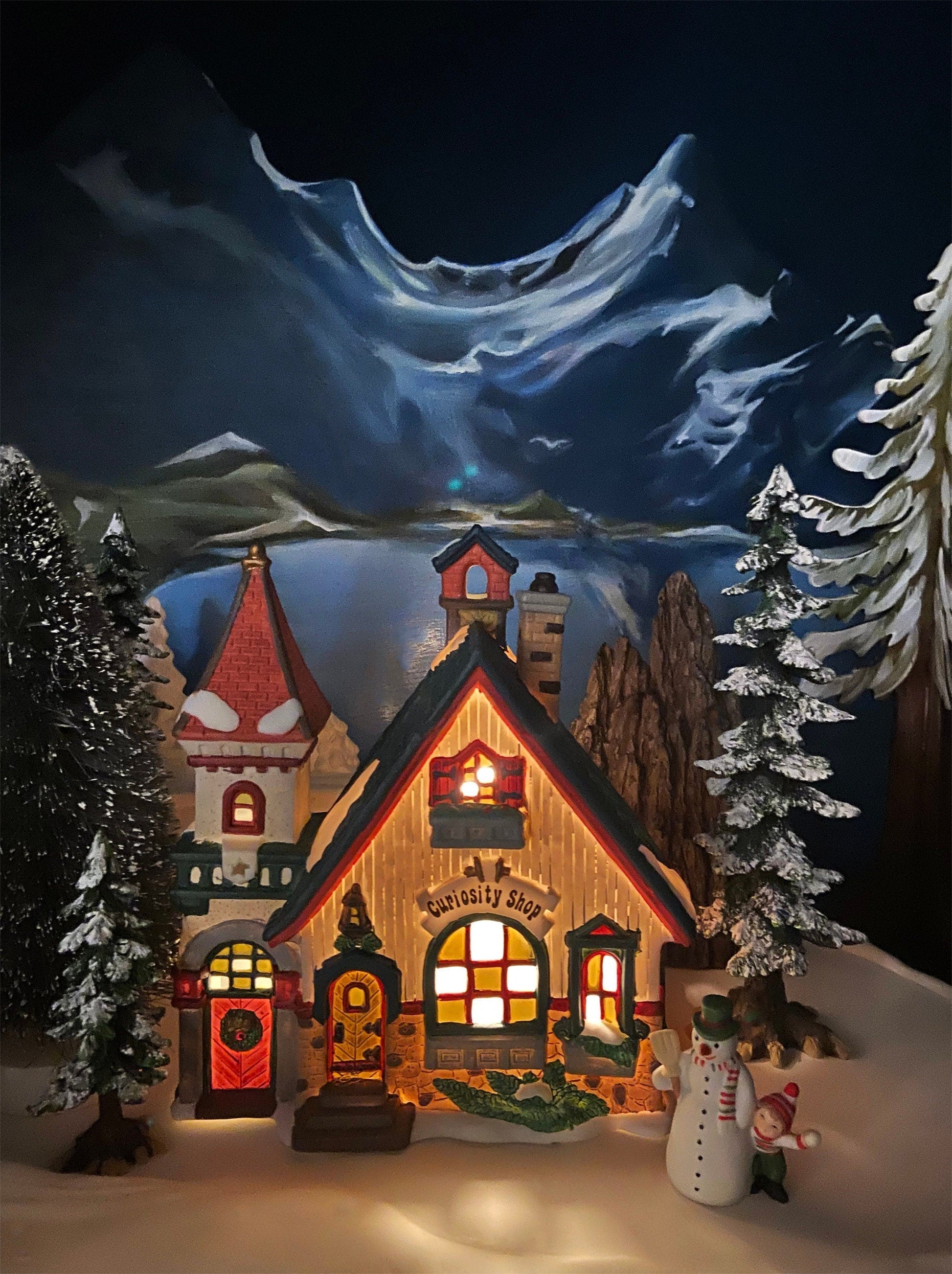 Christmas Village Accessories by O'Well. Illuminated Curiosity Shop.  Porcelain Lighted House. - Tampa Home & Garden Store