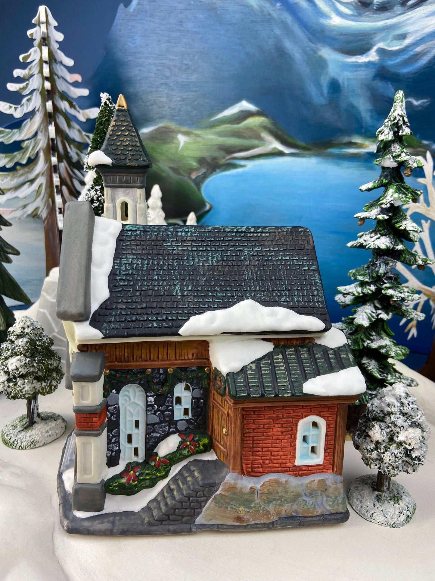 Christmas Village Church with Stained Glass Window. Illuminated House of Worship. Holiday Decor. Christmas Celebration. - Tampa Home & Garden Store