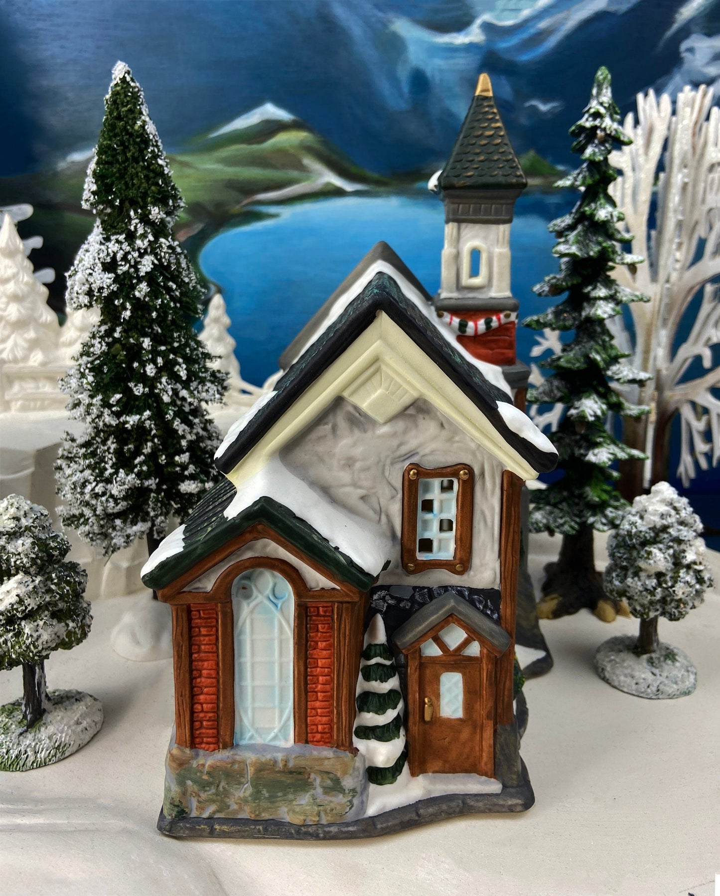 Christmas Village Church with Stained Glass Window. Illuminated House of Worship. Holiday Decor. Christmas Celebration. - Tampa Home & Garden Store