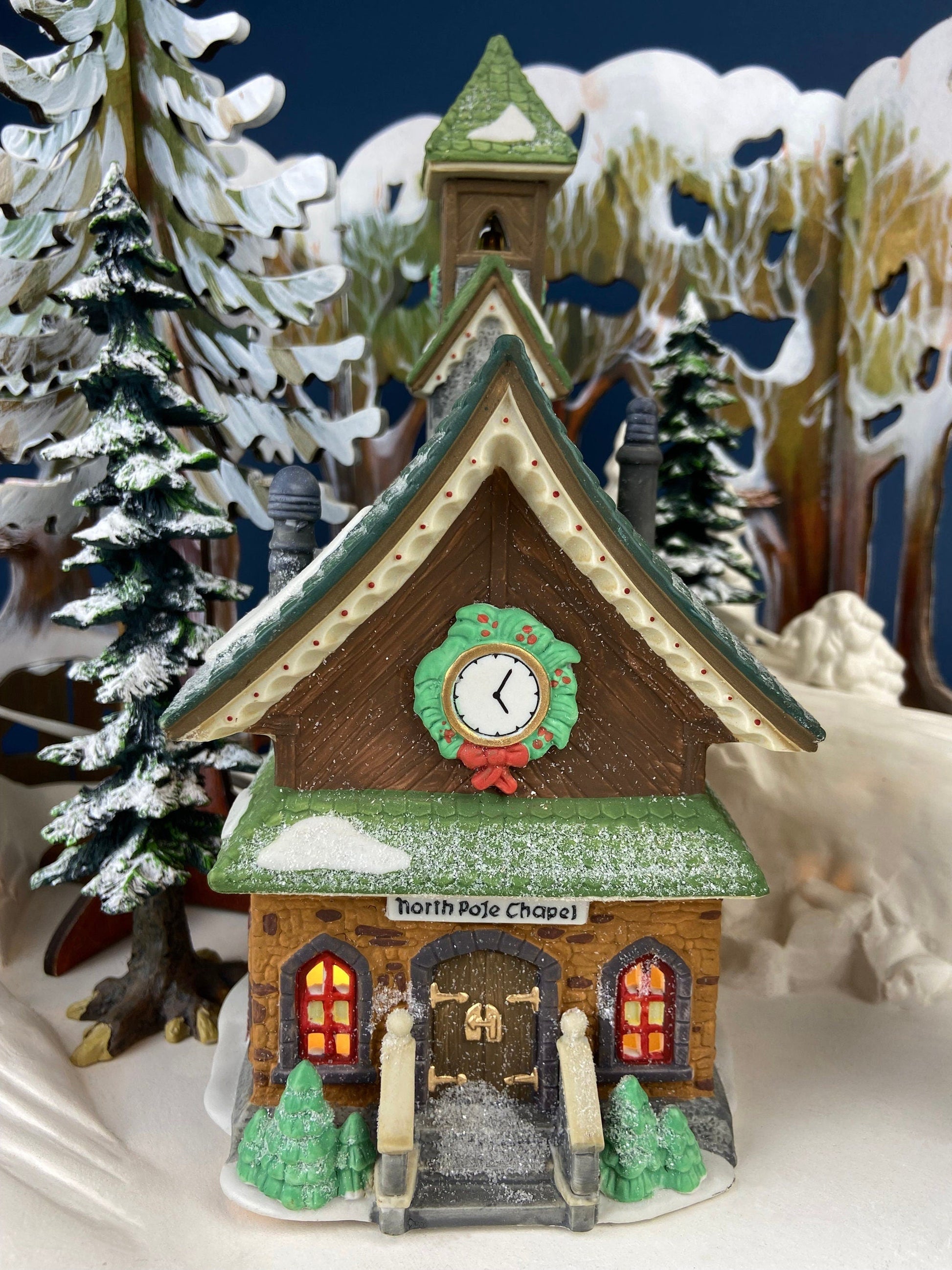 Christmas Village Church with Stained Glass Window. Illuminated House of Worship. Holiday Decor. Christmas Celebration. - Tampa Home & Garden Store