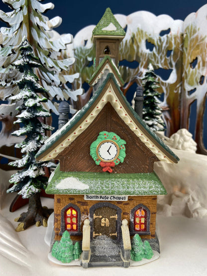 Christmas Village Church with Stained Glass Window. Illuminated House of Worship. Holiday Decor. Christmas Celebration. - Tampa Home & Garden Store