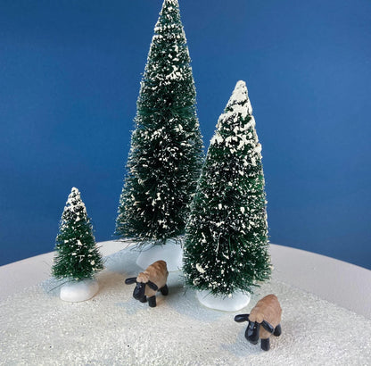 Christmas Village Collection of Small Illuminated Houses. Set of 4 Bldgs: Mill, 2 Churches, Train St., Council Offices, 2 Sheep and 3 Pines. - Tampa Home & Garden Store