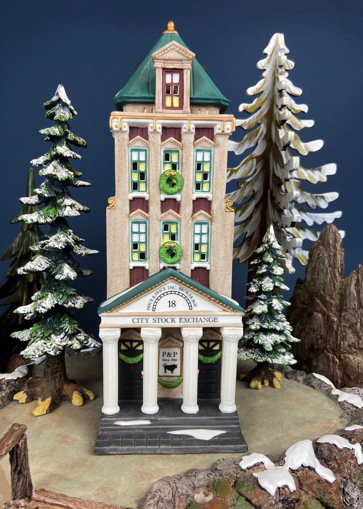 Christmas Village House by Department 56. Illuminated Brokerage House/Stock Exchange. Christmas in the City Series. - Tampa Home & Garden Store