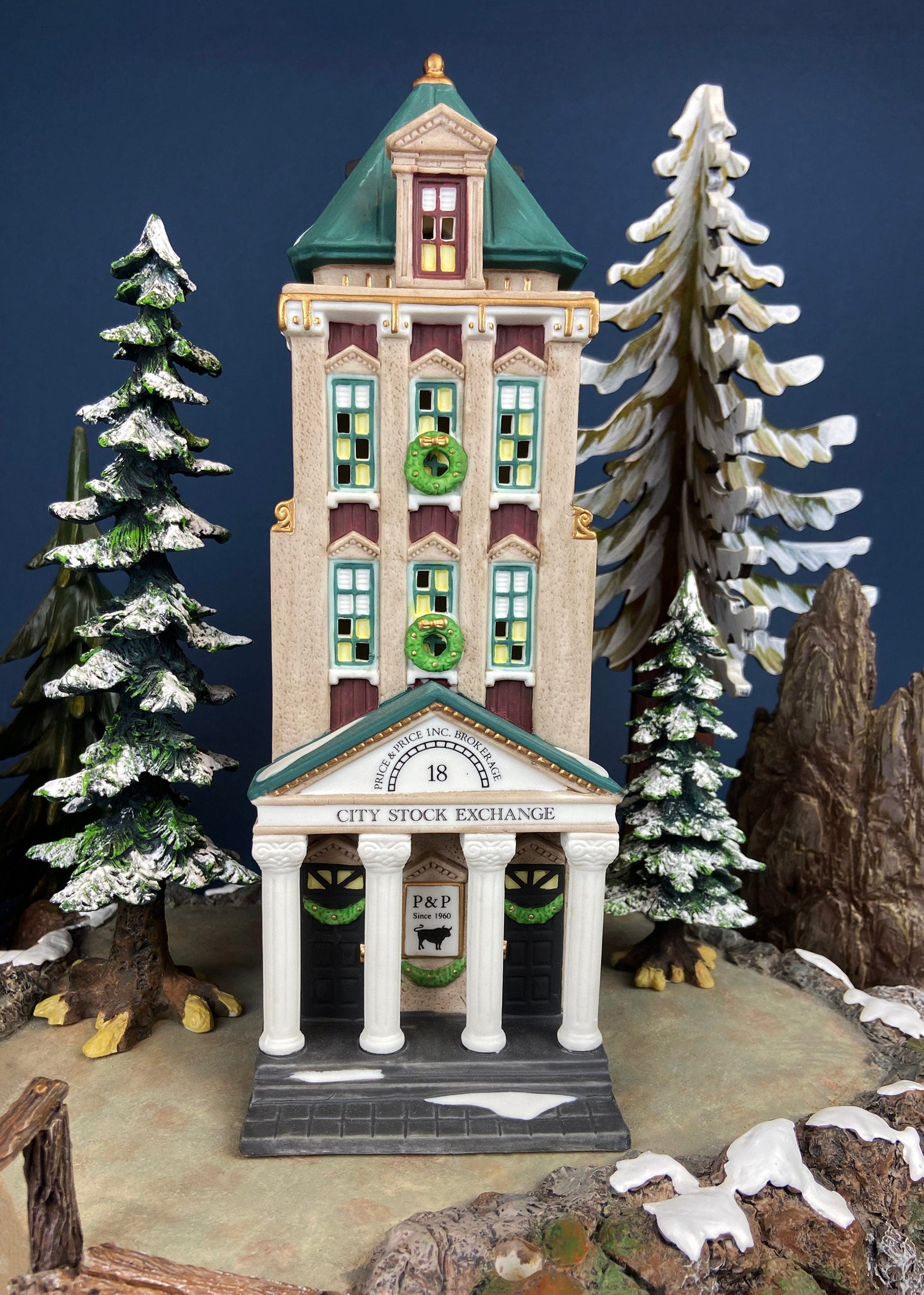 Christmas Village House by Department 56. Illuminated Brokerage House/Stock Exchange. Christmas in the City Series. - Tampa Home & Garden Store
