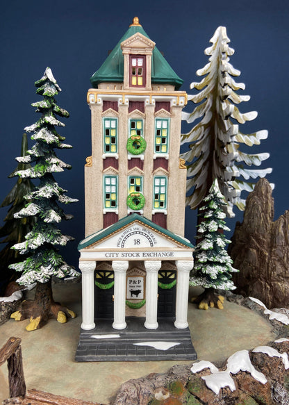 Christmas Village House by Department 56. Illuminated Brokerage House/Stock Exchange. Christmas in the City Series. - Tampa Home & Garden Store