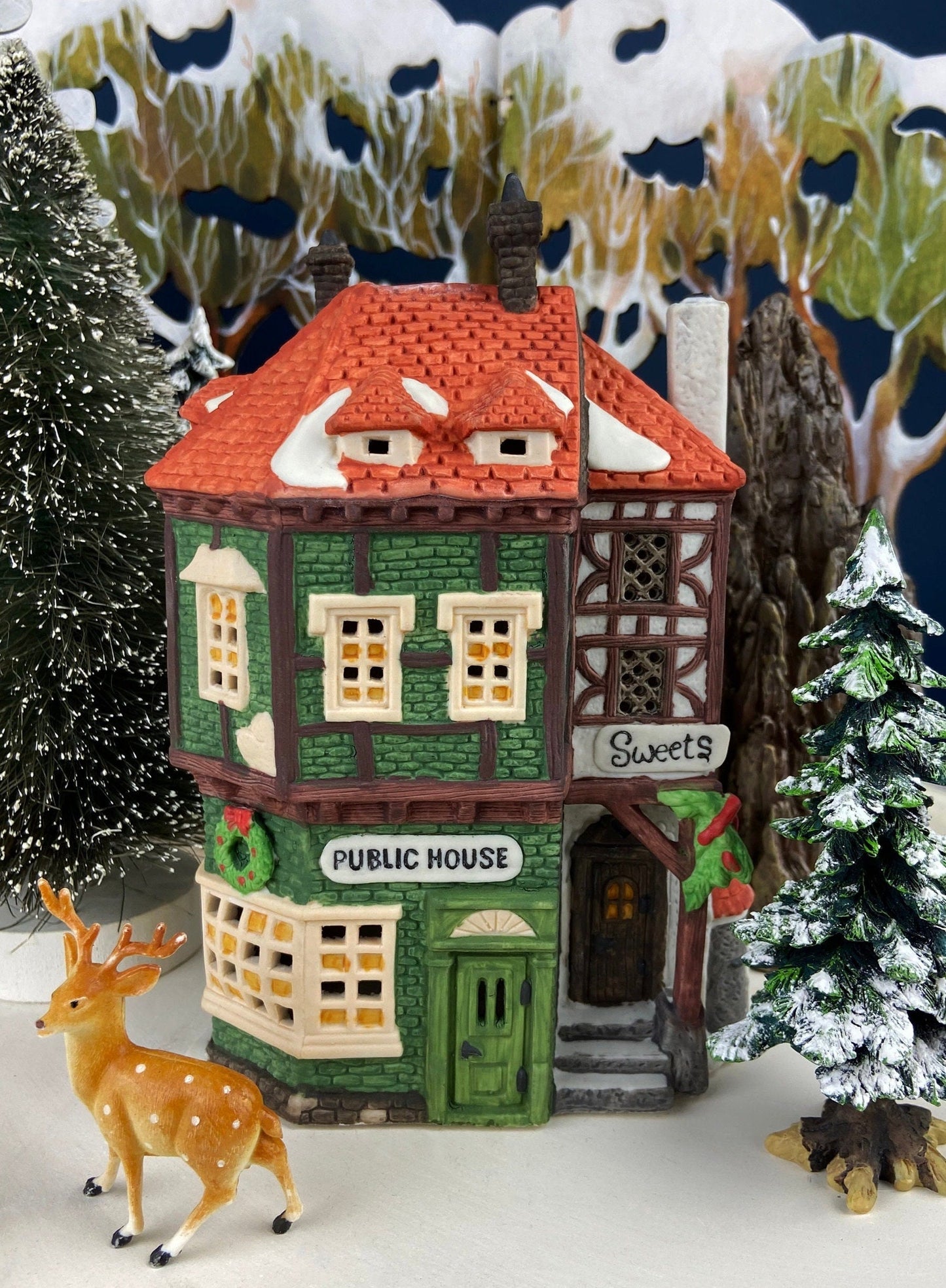 Christmas Village House by Dept 56.  Illuminated Public House. Sweets. Dickens Village Series. Made in Taiwan. Christmas Village/Diorama. - Tampa Home & Garden Store